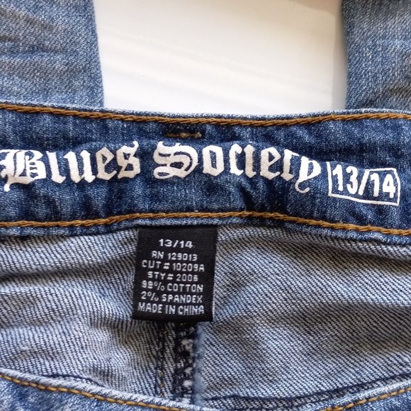 Blues Society Jeans Women 13/14 Mid Rise Straight Distressed Mid WashDenim Blue - Picture 2 of 5